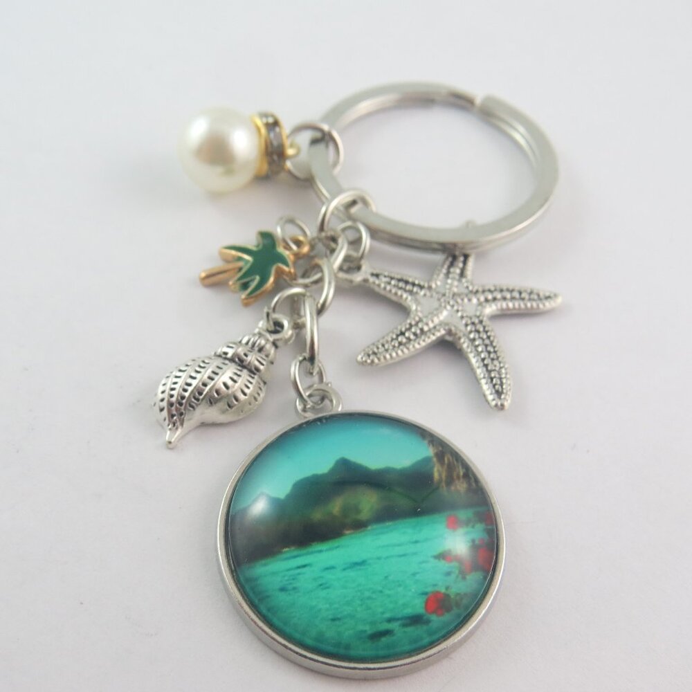 Tropical Paradise Keychain Vacation Key Ring Ocean Beach Key Chain